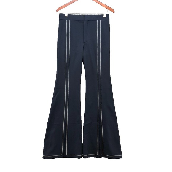 Chloe Pants - Chloe Stitched Wide Leg Front Slit Pants Womens 38 US 6 Ink Navy Blue Retro 70s